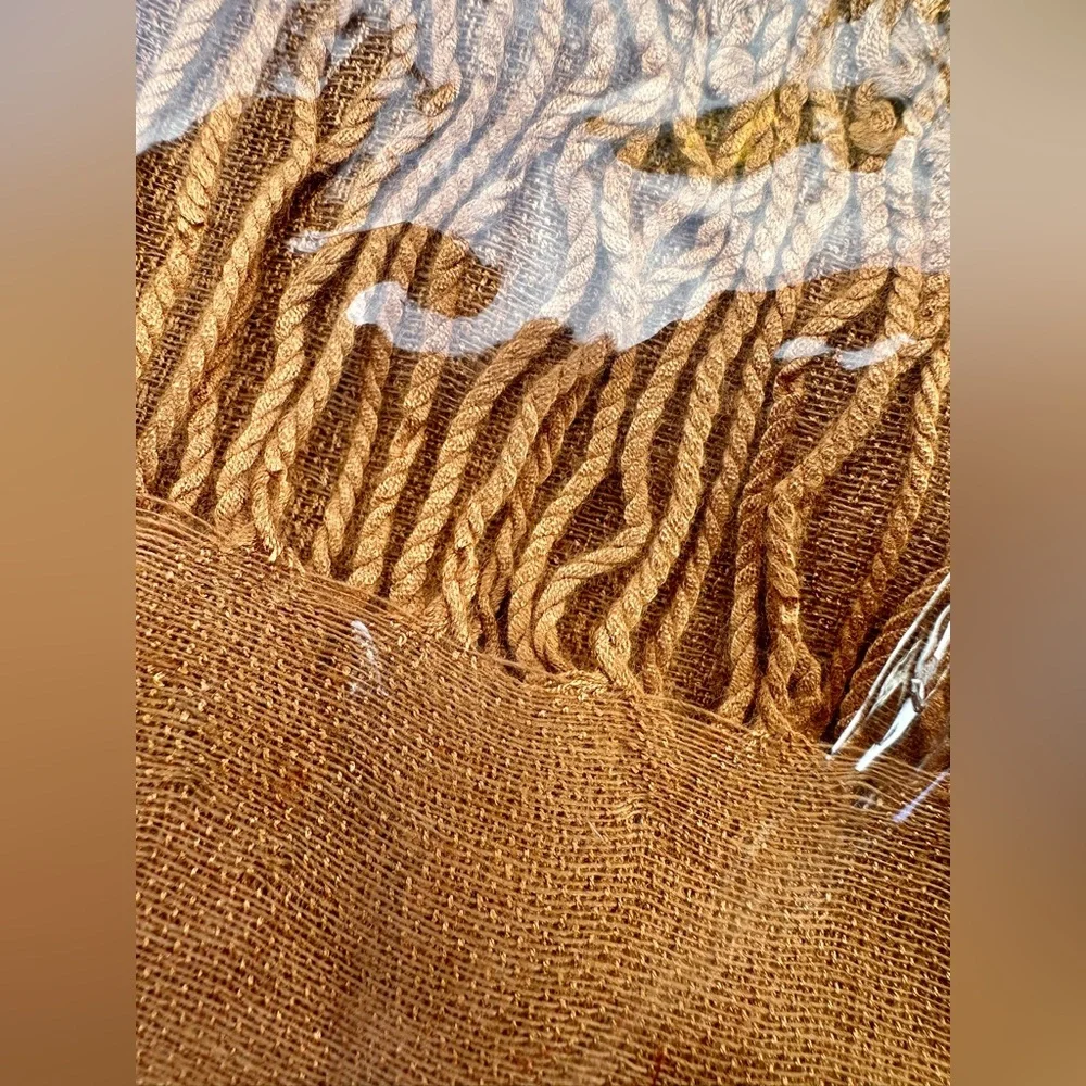 New Pasmina & Silk Tan Shawl Wrap Scarf, 76”x28”
